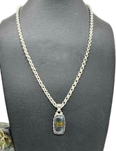 Load image into Gallery viewer, Rainbow Obsidian Pendant, Sterling Silver, Rectangle Shaped, Volcanic Gemstone - GemzAustralia