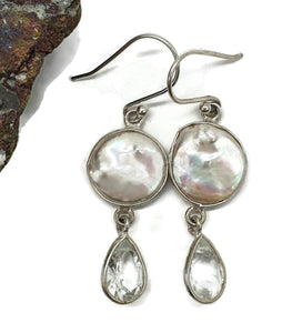 White Baroque Pearl & White Topaz Earrings, Freshwater Pearls, Sterling Silver - GemzAustralia 