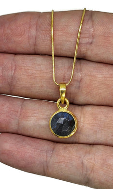 Blue Labradorite Pendant, Gold Plated Sterling Silver, Round Faceted, Magical Gemstone - GemzAustralia 