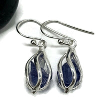 Load image into Gallery viewer, December Birthstone Earrings, Raw Tanzanite Cage Earrings, Sterling Silver - GemzAustralia