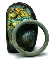 Load image into Gallery viewer, Solid Jade Bangle, 58mm Diameter, Green Nephrite Jade, Protection Gem, Lucky Gemstone, - GemzAustralia