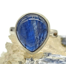 Load image into Gallery viewer, Pear Kyanite Ring, Size R, Sterling Silver, Gemstone for Negotiations & Communication - GemzAustralia