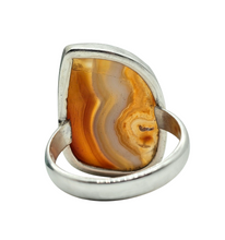 Load image into Gallery viewer, Botswana Agate Ring, Size 7.5, Sterling Silver, The Stone of Change, Orange & White banded Gemstone, Harmony Stone - GemzAustralia
