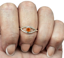Load image into Gallery viewer, Eye Shaped Carnelian Ring, Size P, Sterling Silver, Orange Gemstone, round Facet, Artist's Stone, Warm Vibrant Gem - GemzAustralia