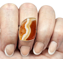 Load image into Gallery viewer, Botswana Agate Ring, Size 7.5, Sterling Silver, The Stone of Change, Orange & White banded Gemstone, Harmony Stone - GemzAustralia