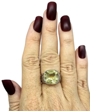 Load image into Gallery viewer, Lemon Quartz Heart Ring, Size P 1/2, Sterling Silver, 9 carats, Cushion Faceted, Powerful Gemstone, Mental Clarity