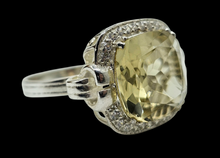 Load image into Gallery viewer, Halo Lemon Quartz & Zircon Ring, Size 11, Cushion Square Facet, 8.5 carats, Sterling Silver, Mental Clarity, Confidence Gem