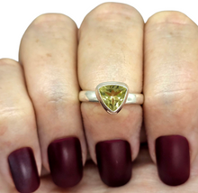 Load image into Gallery viewer, Trillion Faceted Lemon Quartz Ring, 925 Sterling Silver, Size 6, Solitaire Ring, Mental Clarity, Confidence Stone