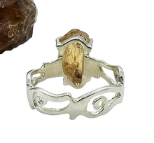 Load image into Gallery viewer, Imperial Topaz Ring, Size 7 3/4, Sterling Silver, Raw Gem, Filigree Band, Manifestation Stone, Solar Plexus Chakra, Rare Variety of Topaz