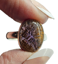 Load image into Gallery viewer, Oval Super Seven ring, Cacoxenite Stone, Melody Stone Ring, Size R, Sterling Silver, Opens all senses, Wellness Stone - GemzAustralia