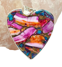 Load image into Gallery viewer, Statement Pink Opal & Oyster Turquoise Pendant, Heart, Sterling Silver, Copper Turquoise, Love Stone, Heart Chakra, Hope and Courage Stone - GemzAustralia