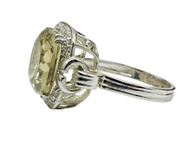 Load image into Gallery viewer, Halo Lemon Quartz & Zircon Ring, Size 11, Cushion Square Facet, 8.5 carats, Sterling Silver, Mental Clarity, Confidence Gem