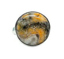Load image into Gallery viewer, Bumblebee Jasper ring, Size O, Sterling Silver, Round Shaped, Eclipse Jasper, Bright Yellow, Orange & Black Gemstone - GemzAustralia