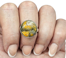 Load image into Gallery viewer, Bumblebee Jasper ring, Size O, Sterling Silver, Round Shaped, Eclipse Jasper, Bright Yellow, Orange & Black Gemstone - GemzAustralia