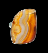 Load image into Gallery viewer, Botswana Agate Ring, Size 7.5, Sterling Silver, The Stone of Change, Orange & White banded Gemstone, Harmony Stone - GemzAustralia