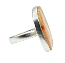 Load image into Gallery viewer, Botswana Agate Ring, Size 7.5, Sterling Silver, The Stone of Change, Orange & White banded Gemstone, Harmony Stone - GemzAustralia
