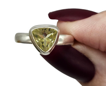 Load image into Gallery viewer, Trillion Faceted Lemon Quartz Ring, 925 Sterling Silver, Size 6, Solitaire Ring, Mental Clarity, Confidence Stone