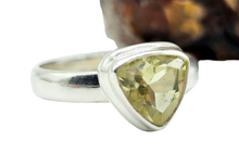 Load image into Gallery viewer, Trillion Faceted Lemon Quartz Ring, 925 Sterling Silver, Size 6, Solitaire Ring, Mental Clarity, Confidence Stone