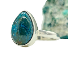 Load image into Gallery viewer, Chrysocolla Ring, Size S, Sterling Silver, Pear Shaped, Turquoise Blue Gem, Communication Stone, Serenity Stone - GemzAustralia