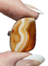 Load image into Gallery viewer, Botswana Agate Ring, Size 7.5, Sterling Silver, The Stone of Change, Orange & White banded Gemstone, Harmony Stone - GemzAustralia