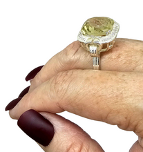 Load image into Gallery viewer, Halo Lemon Quartz & Zircon Ring, Size 11, Cushion Square Facet, 8.5 carats, Sterling Silver, Mental Clarity, Confidence Gem