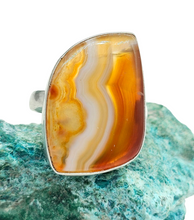 Load image into Gallery viewer, Botswana Agate Ring, Size 7.5, Sterling Silver, The Stone of Change, Orange & White banded Gemstone, Harmony Stone - GemzAustralia