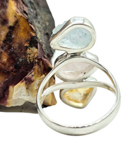 Load image into Gallery viewer, Raw Aquamarine, Rose Quartz & Citrine Ring, Size 7, Sterling Silver, March and November Birthstones, Rough Gemstones, Three Stone Ring