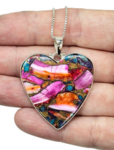 Load image into Gallery viewer, Statement Pink Opal & Oyster Turquoise Pendant, Heart, Sterling Silver, Copper Turquoise, Love Stone, Heart Chakra, Hope and Courage Stone - GemzAustralia