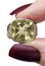 Load image into Gallery viewer, Lemon Quartz Heart Ring, Size P 1/2, Sterling Silver, 9 carats, Cushion Faceted, Powerful Gemstone, Mental Clarity