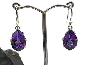 Divine Amethyst Earrings, 925 Sterling Silver, Pear Shape, Prong Set, Powerful Gemstone - GemzAustralia 