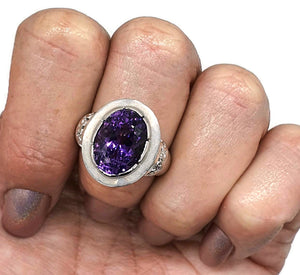 Amethyst Ring, Size 7.5, Sterling Silver, Deep Purple, Sparkly Enamel, Oval Shaped - GemzAustralia 