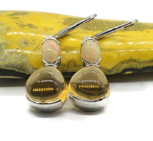 Load image into Gallery viewer, Ethiopian Opal & Citrine Earrings, Sterling Silver, Oval & Pear Shaped, Double Drop - GemzAustralia