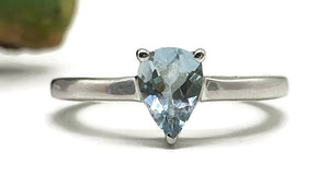 Aquamarine Ring, Sterling Silver, Size 6, Solitaire Ring, March Gem - GemzAustralia 