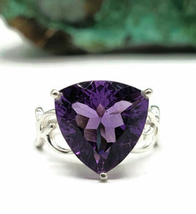 Amethyst Ring, Size 6.75, Sterling Silver, Trillion Ring, Prong Set, February Birthstone, Triangle Shaped - GemzAustralia 