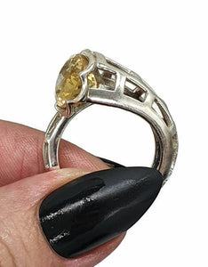 Citrine Ring, Size 8.5, Sterling Silver, Angel's Trumpet Design, Artisan Ring - GemzAustralia 