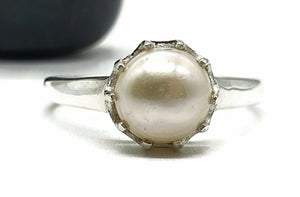 Freshwater Pearl Ring, Size 8.25, Sterling Silver, June Birthstone - GemzAustralia 