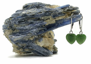 Canadian Jade Heart Earrings, Sterling Silver, Deep Green Jade Hearts - GemzAustralia 