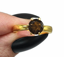 Load image into Gallery viewer, Smoky Quartz Ring, 3 sizes Sterling Silver, 14K gold Plated, 2.5 carats, Prong Set Solitaire - GemzAustralia 