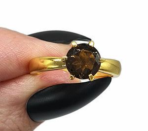 Smoky Quartz Ring, 3 sizes Sterling Silver, 14K gold Plated, 2.5 carats, Prong Set Solitaire - GemzAustralia 