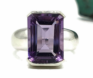 Amethyst Rectangle Ring, 4 sizes, Sterling Silver, Emerald Faceted, February Birthstone - GemzAustralia 