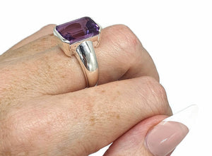 Amethyst Rectangle Ring, 4 sizes, Sterling Silver, Emerald Faceted, February Birthstone - GemzAustralia 