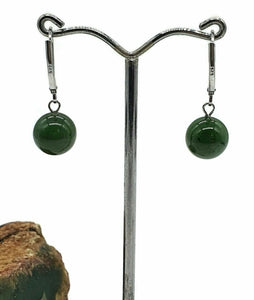 Canadian Jade Ball Earrings, Sterling Silver, Deep Green Jade Balls - GemzAustralia 
