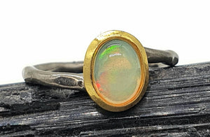 Ethiopian Opal Ring, Size 8, Sterling Silver, 14K Rose Gold Electroplated - GemzAustralia 