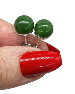 Canadian Jade Ball studs, Sterling Silver, Deep Green Jade Balls, British Columbia Nephrite Jade - GemzAustralia 