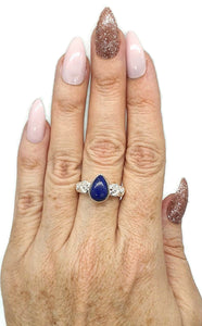 Lapis Lazuli Ring, 3 Sizes, Sterling Silver, Pear Shaped, Heart Design, Zodiac Stone - GemzAustralia 