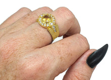 Load image into Gallery viewer, Citrine Ring, size 7, Sterling Silver, 18K Gold Electroplated, Halo Ring - GemzAustralia 