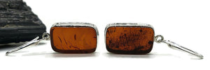 Baltic Amber Rectangle Earrings, Sterling Silver, Fossilized - GemzAustralia 