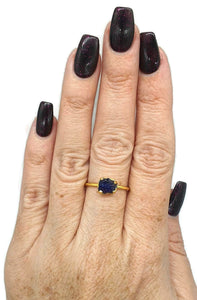 Blue Sapphire Ring, Size 9, Sterling Silver, 14K Gold plated - GemzAustralia 