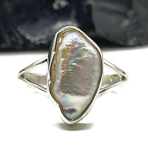 Biwa Pearl Ring, Size 8, Sterling Silver, Bridal Jewellery - GemzAustralia 