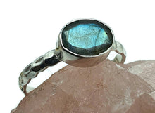 Load image into Gallery viewer, Faceted Labradorite Ring, Size 8.75, Sterling Silver, side set Oval Design - GemzAustralia 